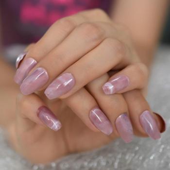 Ongles postiches en marbre rose, forme ballerine