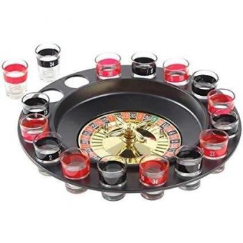 Ohuhu Party Time Roulette Shot Spinning Drinking Game Set with Black Finish, Includes 16 Glasses and 2 Balls