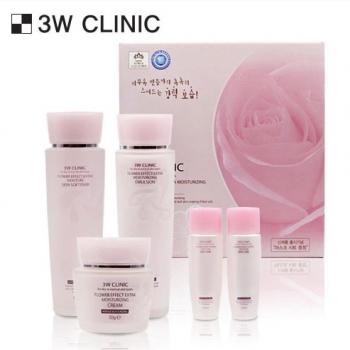 3W CLINIC Pack Soin Hydratant Fleur 3 Étapes (Toner + Émulsion + Crème)