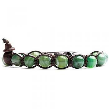 Tamashii Bracciale Unisex Classic Trendy con Ciondolo in Agata Verde Striata e Chiusura a Molla, Codice Prodotto B
