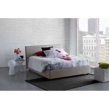 Letto Matrimoniale Brenda, Contenitore Con Rivestimento In Tessuto, Made in Italy, Apertura Frontale, con Materasso Cm 160x200 Incluso, Tortora
