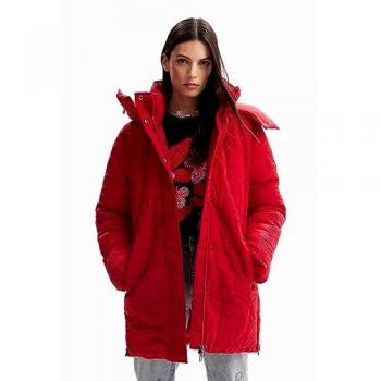 Manteau matelassé rouge à capuchon et zip – Desigual