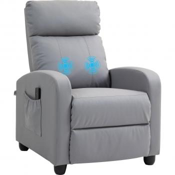 Poltrona Relax Massaggiante HOMCOM con Telecomando, 8 Programmi, Reclinazione e Poggiapiedi, Grigio Chiaro