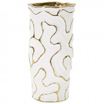 Jarrón artístico blanco y dorado Ø 12,5x25