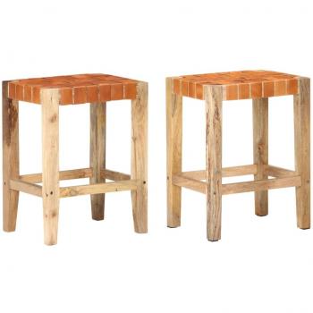 Set of 2 Brown Real Leather Bar Stools 60 cm vidaXL