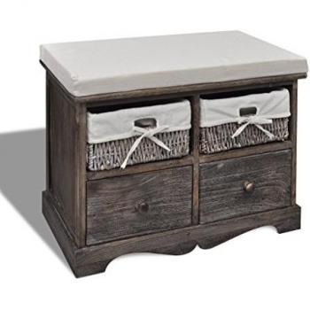 Medina Modern Storage Bench with 2 Elegant Woven Baskets and 2 Convenient Drawers