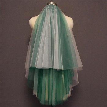 Velo de boda verde y azul con cara