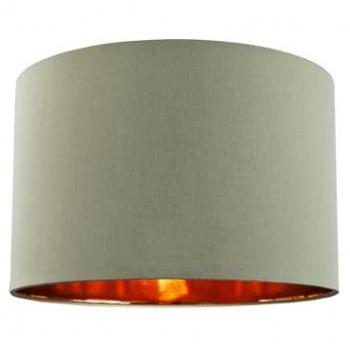 Contemporary Olive Green Cotton Drum Lamp Shade with Shiny Copper Inner