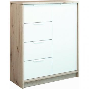 Estilo Nórdico: Cómoda de Dormitorio Blanco y Roble, 4 Cajones