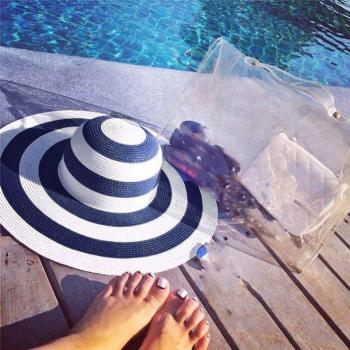 Women’s Big Brim Black and White Striped Sun Hat