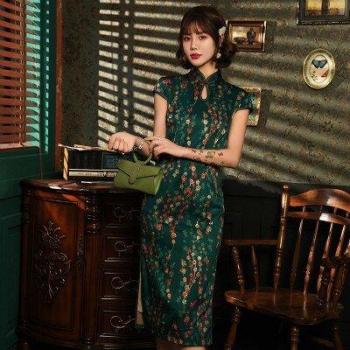Qipao Grande Taille S-5XL Vert Double Couche