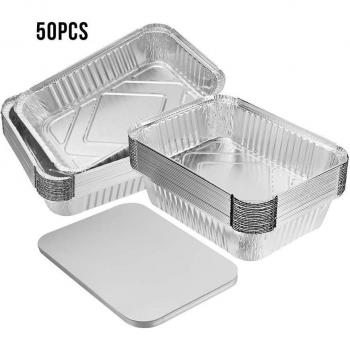 50PCS Disposable BBQ Aluminum Foil Drip Pans with Lid
