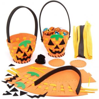 Kürbis-Webkorb Bastelset (4er) für Halloween