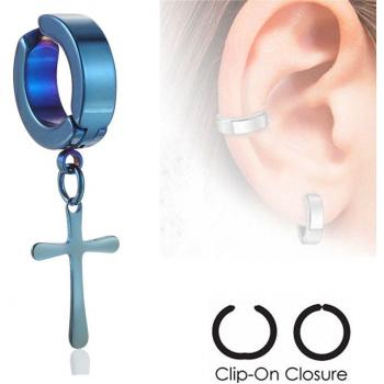 Foresteel Schmuck Paar aus Edelstahl schwarz IP Non-Piercing Clip-On Ohrringe Laser Kreuz