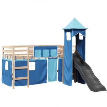 Letto a Soppalco per Bambini Blu 90x190cm in Pino Massello