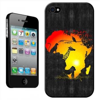 Case rigida anteriore con gancio Africa Skyline e fauna africana (gorilla, avvoltoio, giraffa) per iPhone