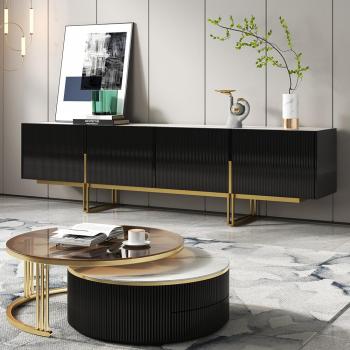78.7 Black Entertainment Center & Round Glass Nesting Coffee Table