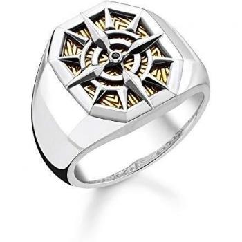Anillo brújula de plata de ley Thomas Sabo con baño de oro de 18k