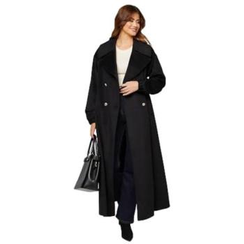 Wallis Luxe Black Longcoat – Women's 16, Elastic Sleeve Finish