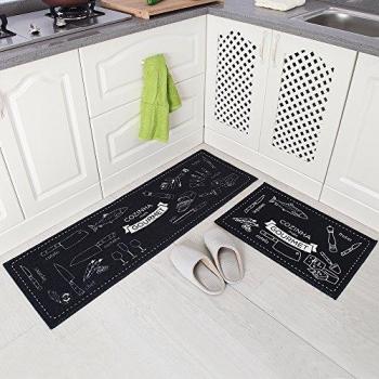 Carvapet Tapis Cuisine 2 Pièces Antidérapant Lavable en Machine Noir