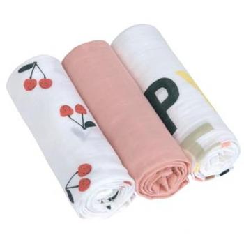 LÄSSIG Stoffwindeln Happy Fruits Kirsche (3er Set)
