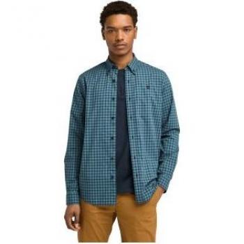 Camicia Timberland Stretch Poplin Gingham Maniche Lunghe Blu Scuro 3XL