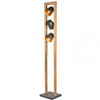 3-flammige dimmbare LED Stehleuchte aus Naturholz mit Metall Lampenschirmen, Höhe 150cm
