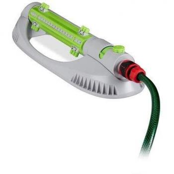 Aspersor deluxe cuadrangular de Relaxdays, cubre superficies de hasta 225 m², con un alcance de 15m y salto de 15m, color gris y verde