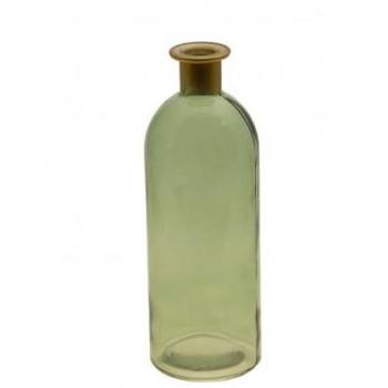 Gobelet en verre vert olive, goulot doré – 7x20,5 cm