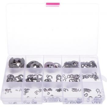 Surtido de 225 piezas de clips de apertura externa, tipo E, acero inoxidable 304