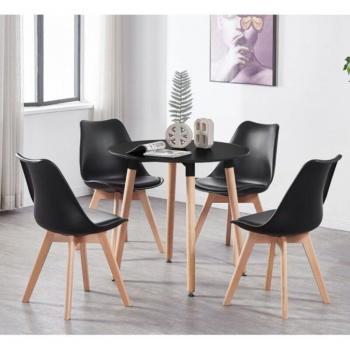 Round Halo Dining Table with Black Chairs