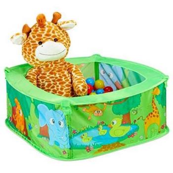 Piscina de bolas para niños Relaxdays jungla, 50 pelotas, cuadrada, poliéster y plástico, 29 x 80 x 80 cm, verde