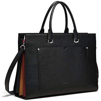 Sac à main en cuir slim avec porteur d'ordinateur 15,6 pouces pour femmes en noir