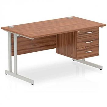 Impulse Bench 1400 X 800mm Straight Office Desk Walnut Top Silver Cantilever Leg