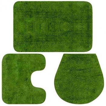VidaXL's 3-Piece Green Fabric Bathroom Mat Set
