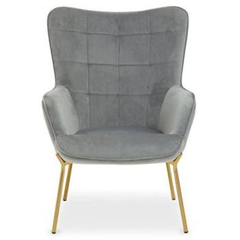 Luxurious Grey Velvet Chair with Gold Accents