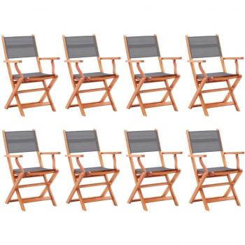 VidaXL 8-Piece Folding Garden Chair Set Grey Eucalyptus Wood & Textilene