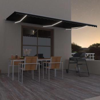 600x300 cm Anthracite Manual Retractable Awning with LED vidaXL