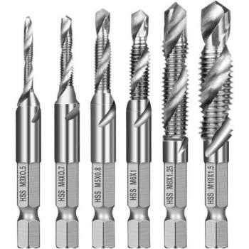 Brocas de taladro HSS M3-M10, 50LB, 6 piezas, con avellanador y desbarbador, métrico