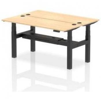 Dynamic Air Back-to-Back W1600 x D600mm Height Adjustable Sit Stand 2 Person Bench Desk With Cable Ports Maple Finish Black Frame