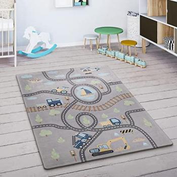 Tappeto Tondo per Cameretta Bambini, Strada e Barca, Ø 120 cm