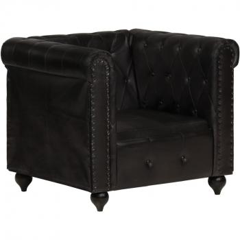 Fauteuil Chesterfield en Cuir véritable Noir