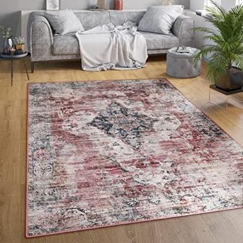 Alfombra Tejido Plano Oriental Vintage Lavable 140x200 cm Color Rojo
