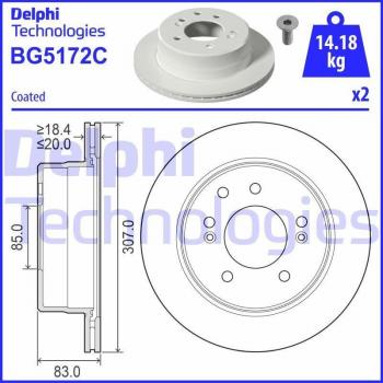Achter Remschijf BG5172C van Delphi, geventileerd, 1 stuk