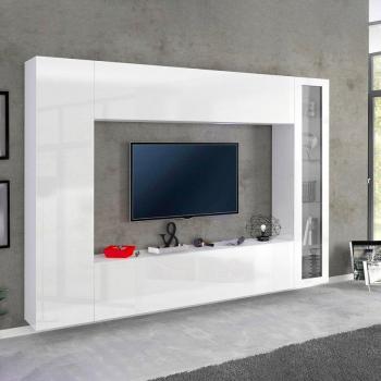 Parete Attrezzata Soggiorno Bianco Laccato 260x30x180cm