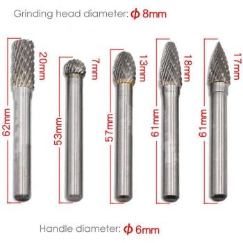 Kit de Lima Rotativa con Cabeza Cilíndrica, Carburo de Tungsteno (5 unidades) 98×80×20 mm