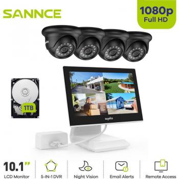 SANNCE 4CH DVR Seguridad 1080p + LCD 10.1 Interior/Exterior