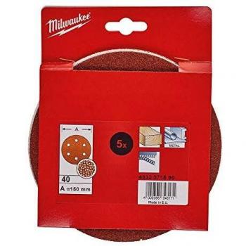 Kit 5 pezzi carta abrasiva per levigatrici rotoorbitale 150 mm grana 40 6 fori Milwaukee
