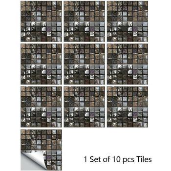 Autocollant mural mosaïque abstraite noire, 10 pièces, en PVC, imperméable, décorations pour murs de cuisine et salle de bains, 10/15/20 cm