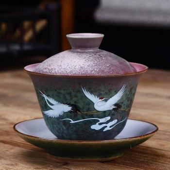 Cuenco de Té Elegante Estilo Retro con Motivo de Grúa